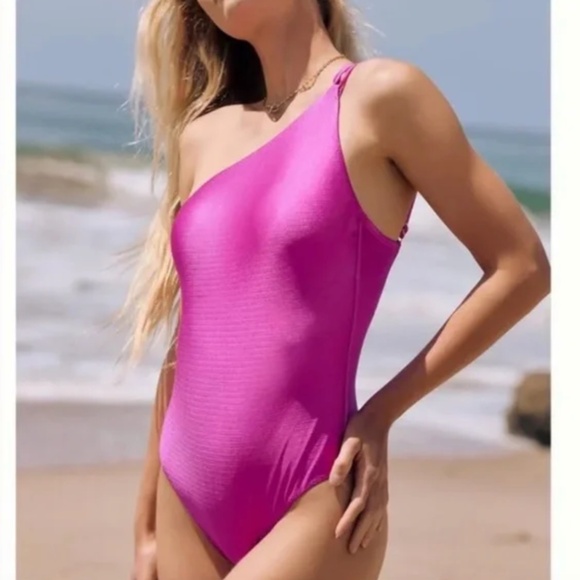 Sleek One-Shoulder One-Piece Boho Hipster Hippie Art Deco Farm Minimal Swimsuit - Picture 1 of 7
